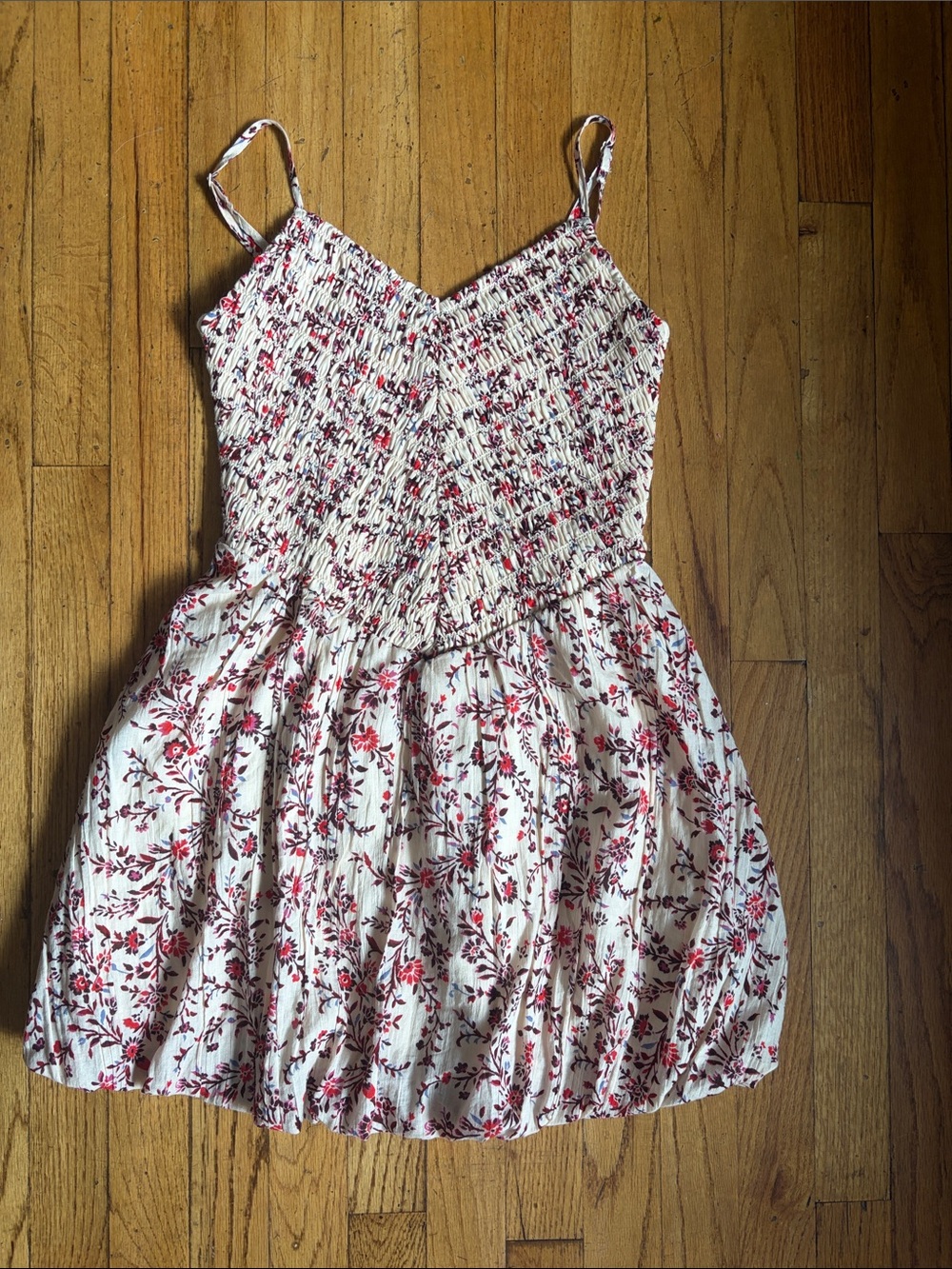 American Eagle Outfitters White Dress with Red Floral Print - Spaghetti Straps